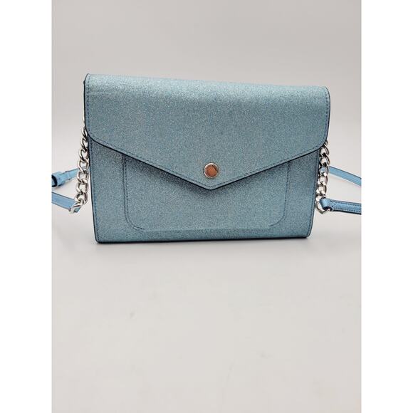 Kate Spade Brand Frosty Sky Tinsel Glitter Fabric Flap Crossbody Blue Purse - Picture 9 of 16
